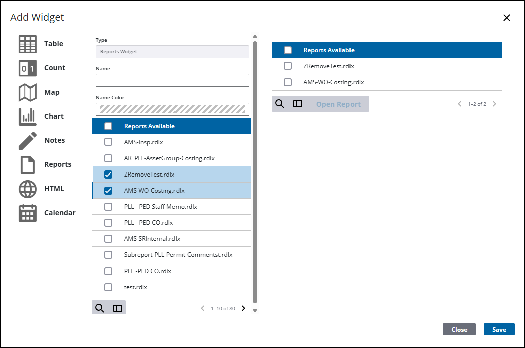 Add a Reports Widget