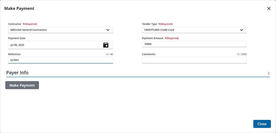 Image of Escrow Payment tool Make Payment panel with Make Payment highlighted