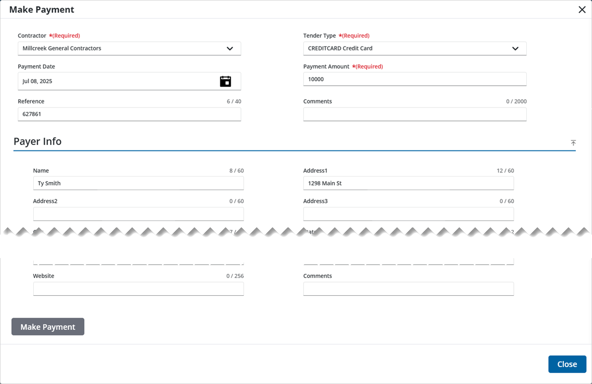Image of Escrow Payment Make Payment with Payer Info expanded and Make Payment highlighted