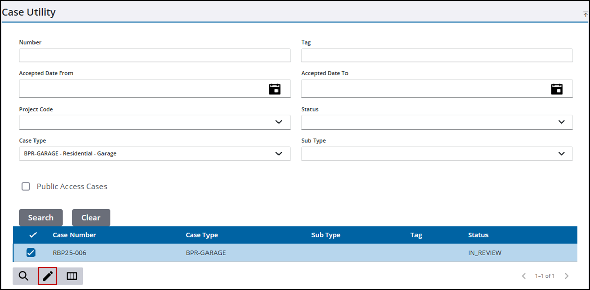 Image of Case Utility panel Results with icons called out