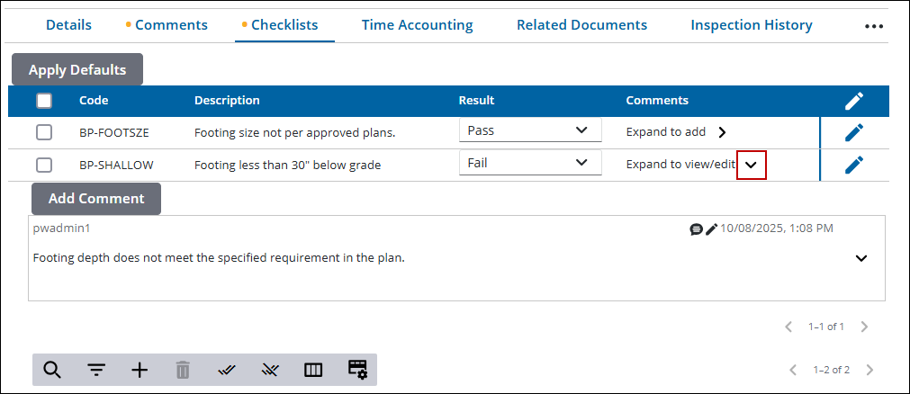 Image of Task Manager Results panel with Checklists section open showing Add Comment
